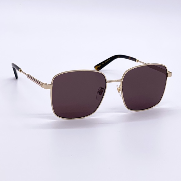 NEW GUCCI SUNGLASSES SQUARE METAL BROWN GOLD GUCCI EYEWEAR - Picture 5 of 6